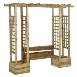 Pergola de gradina cu banca si jardiniera lemn masiv pin tratat