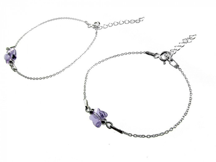 Set 2 bratari mama-fiica argint cu fluturi violet Swarovski Elements