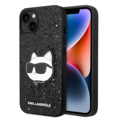 Husa pentru iPhone 15 Plus / iPhone 14 Plus - Karl Lagerfeld Hardcase Glitter (KLHCP14MG2CPK) - Choupette Patch foto