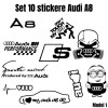Set 10 Stickere Auto Audi A8 , Autocolante Premium pentru Tuning si Personalizare, Oem