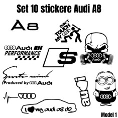 Set 10 Stickere Auto Audi A8 , Autocolante Premium pentru Tuning si Personalizare