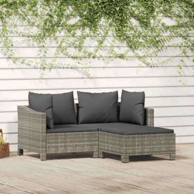 vidaXL Set mobilier de grădină cu perne, 3 piese, gri, poliratan 362685 foto