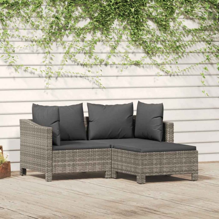 vidaXL Set mobilier de grădină cu perne, 3 piese, gri, poliratan 362685