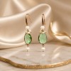 Cercei Special Plus Eclipse din Cuarț Verde, Ametist Verde, Perle de Cultură, Argint 925 placat Aur Roz, Lungime 4cm, Handmade