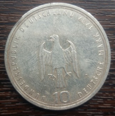 (A52) MONEDA DIN ARGINT GERMANIA - 10 MARK 1989, LIT. J, 800 ANI ORASUL HAMBURG foto