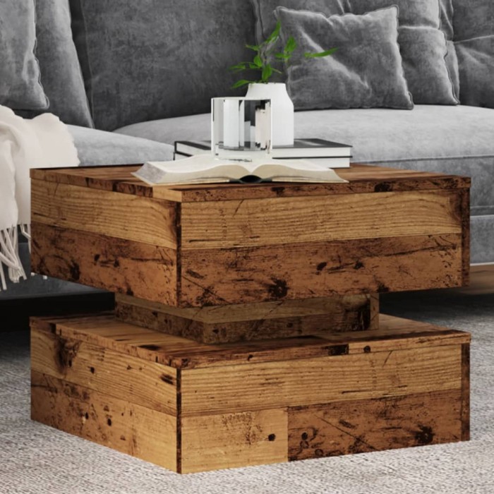 Măsuță de cafea cu lumini LED, lemn vechi, 50x50x40 cm