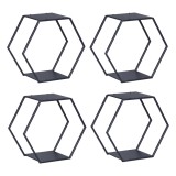 Set 4 rafturi hexagonale din otel negru pentru decor si depozitare