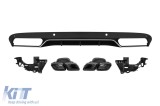 Difuzor tip C63 cu capete negre potrivit pentru bara de protectie spate standard pentru Mercedes C-Class W205 sedan, S205 break 2013-2019 -oo--oo-, cu