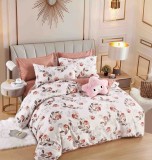 Cumpara ieftin Lenjerie pat dublu,bumbac finet,6 piese,cearceaf cu elastic,crem portocalie cu flori-A1482