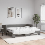 vidaXL Pat de zi cu extensie și saltele, gri &icirc;nchis, 80x200 cm, textil