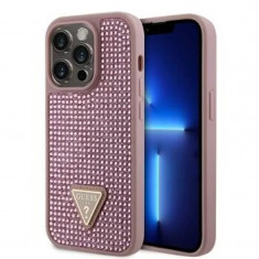 Husa Guess Rhinestones Triangle Metal Logo pentru iPhone 15 Pro Roz foto