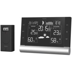Statie meteo Hama Black Line Plus, Termometru, Higrometru, Barometru, Alarma inghet, Prognoza vreme, Indicator risc mucegai, Negru