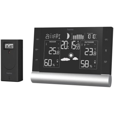 Statie meteo Hama Black Line Plus, Termometru, Higrometru, Barometru, Alarma inghet, Prognoza vreme, Indicator risc mucegai, Negru foto