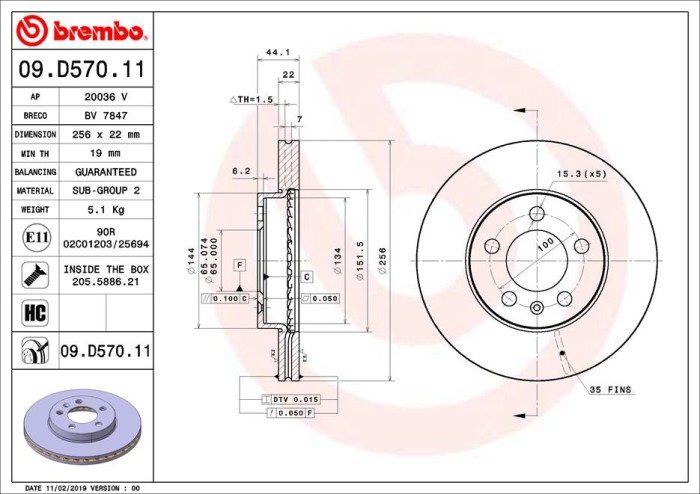 BREMBO 09.D570.11 PRIME LINE - UV Coated Disc frana