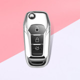 Husa Cheie Auto FORD TPU+PC Silver cu butoane Negre Cheie Briceag (Ford Ranger, Ford Puma) AutoProtect KeyCars, Oem