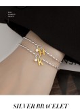 Cumpara ieftin Bratara din Argint 925 cu Initiala Aurie E i Cristal , zAlphabet Charm, , Cu Lant din Margele Alungite