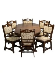 Set masa extensibila living Euro 2, blat MDF furniruit, 155/192.5/230x97x76 cm si 6 scaune lemn masiv Euro, tapiterie stofa, 150 kg, wenge