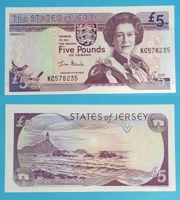Insula Jersey (p#27) 5 Pounds 2000 &amp;#039;La Corbi&amp;egrave;re&amp;#039; UNC serie: KC578235 foto