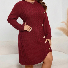 Rochie mini stil pulover cu aplicatii nasturi, visiniu, dama
