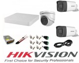 Sistem supraveghere video profesional Hikvision 3 camere 5MP, 2 exterior Turbo HD IR 40 M si 1 interior IR 20m cu full accesorii SafetyGuard Surveilla