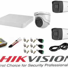 Sistem supraveghere video profesional Hikvision 3 camere 5MP, 2 exterior Turbo HD IR 40 M si 1 interior IR 20m cu full accesorii SafetyGuard Surveilla