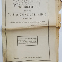 PROGRAMUL CELUI DE AL 2 -LEA CONCURS HIPIC DIN BOTOSANI , 29 si 31 AUGUST 1924