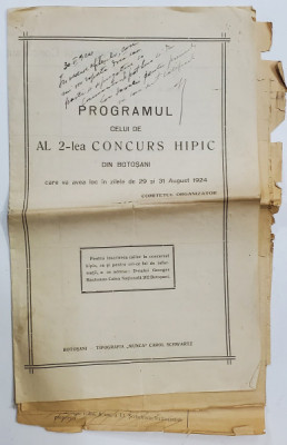 PROGRAMUL CELUI DE AL 2 -LEA CONCURS HIPIC DIN BOTOSANI , 29 si 31 AUGUST 1924 foto