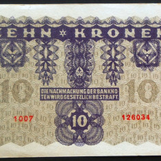 Bancnota istorica 10 COROANE - AUSTRO-UNGARIA (AUSTRIA), anul 1922 * cod 620 C