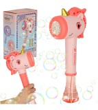 Pistol de facut baloane din sapun cu lumini si sunet, model unicorn bagheta, roz -auriu 32 cm x 14,5 cm