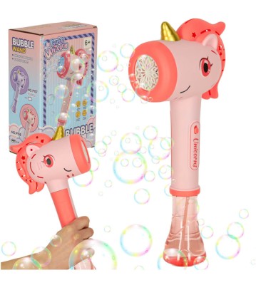 Pistol de facut baloane din sapun cu lumini si sunet, model unicorn bagheta, roz -auriu 32 cm x 14,5 cm foto
