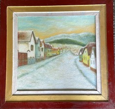 Tablou / lucrare mare dimensiuni 55 x 53 cm / 38 x 36 cm, acrilic pe carton, semnat indescifrabil/ faorte decorativ, bine pastrat / cadou frumos