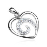 Pandantiv argint 925 - contur inimă cu zircon &icirc;n spirală