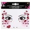 Autocolante Față Inimi Glitter Roșu-Roz, Decor Machiaj, Costume, Haine, Dragoste, 13x12cm