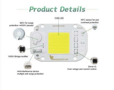 Led Cob Chip 50W AC 220V lumina neutra foto