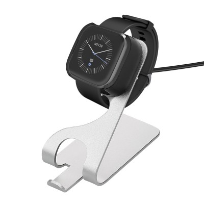 Docking stand pentru Fitbit Versa/Versa Lite/Versa 2, Kwmobile, Negru/Argintiu, Metal, 58722.01 foto
