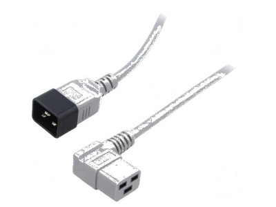 Cablu 3x1,5mm2 IEC C19 mamă unghi, IEC C20 tată PVC 1m gri foto