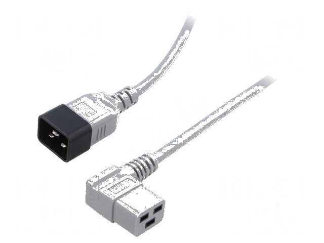 Cablu 3x1,5mm2 IEC C19 mamă unghi, IEC C20 tată PVC 1m gri