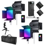 Cumpara ieftin Kit iluminare profesionala RGB 2 x 60W, 2500K-8500K, cu 2 baterii NP-F970 6600mAh, incarcator dual rapid, geanta transport si mini trepied pentru smar