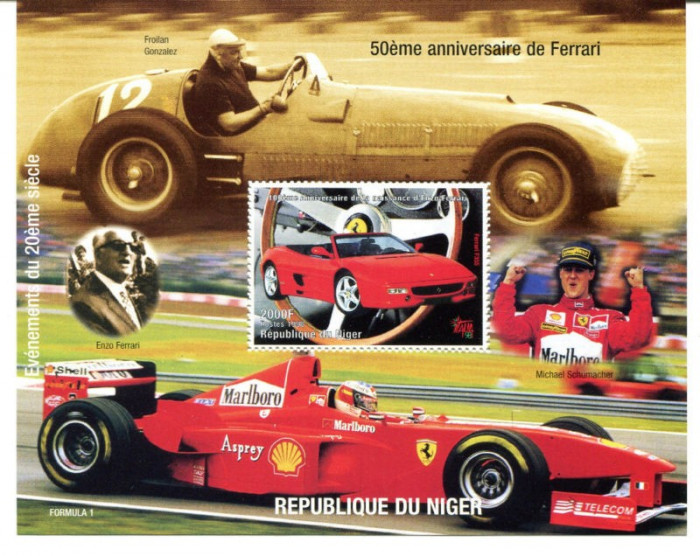 Niger 1998 Cars, Ferrari, Sport, perf. sheet, MNH S.001