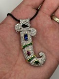 PANDANTIV AUR alb 18K + 107 Diamante = 3CT + 1 Safir = 2.5CT + 1 Rubin = 1CT + 12 Smaralde = 1.2CT - Unicat - 36g. !