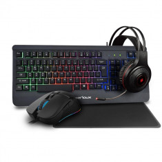 Kit Gaming Serioux Kayel 4 in 1, Tastatura de gaming, 104 taste, 19 taste Anti-ghosting , design slim, iluminare rainbow, structura metalica gri, tast