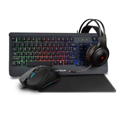 Kit Gaming Serioux Kayel 4 in 1, Tastatura de gaming, 104 taste, 19 taste Anti-ghosting , design slim, iluminare rainbow, structura metalica gri, tast foto