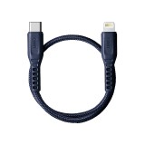 Cablu Date si Incarcare USB Type-C la Lightning UNIQ Flex, 3A, 0.3 m, Albastru