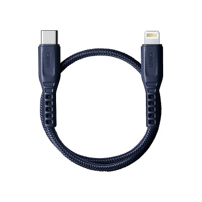 Cablu Date si Incarcare USB Type-C la Lightning UNIQ Flex, 3A, 0.3 m, Albastru foto