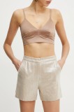 Silvian Heach pantaloni scurti PRIKO femei, culoarea bej, cu imprimeu, high waist, CVP25089SH