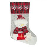 Cizmă Decorativă Crăciun, Om de Zăpadă, Culoare Gri și Roșu, 45 cm, Poliester