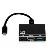 Adaptor convertor multiport 3in1 USB-C 3.1 Type C la HDMI / USB 3.0 / USB-C PD pentru telefon, laptop, tableta, Nintendo Switch, suporta 4k, negru
