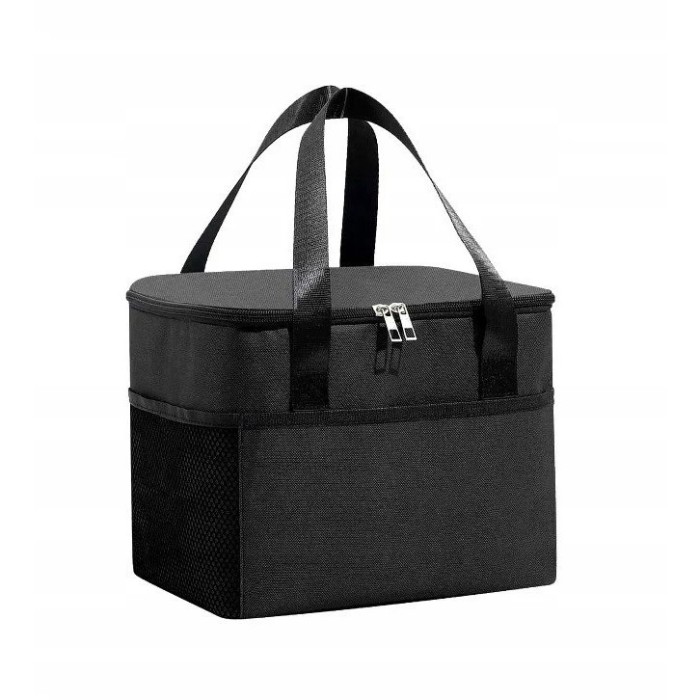 Geanta termica flippy pentru pranz, compartimente telefon si tacamuri, multifunctionala, impermeabila, 24x18x21 cm, negru