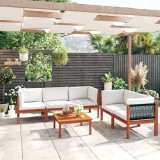 Set Mobilier Gradina Gossi, 6 Piese, Lemn Acacia, Perne Crem Incluse, Colt/Mijloc/Masa 63x63 cm
