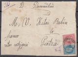 ROMANIA 1872 LP 38 d LP 38 h REGELE CAROL I EMISIUNEA PARIS 10 BANI ALBASTRU+50 BANI ROZ /FATA DE PLIC RECOMANDAT STAMPILA BUCURESTI, Stampilat